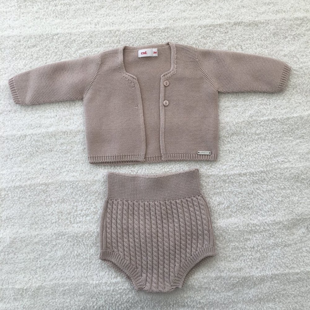 Condor beige linen knit cardigan sweater and culotte set